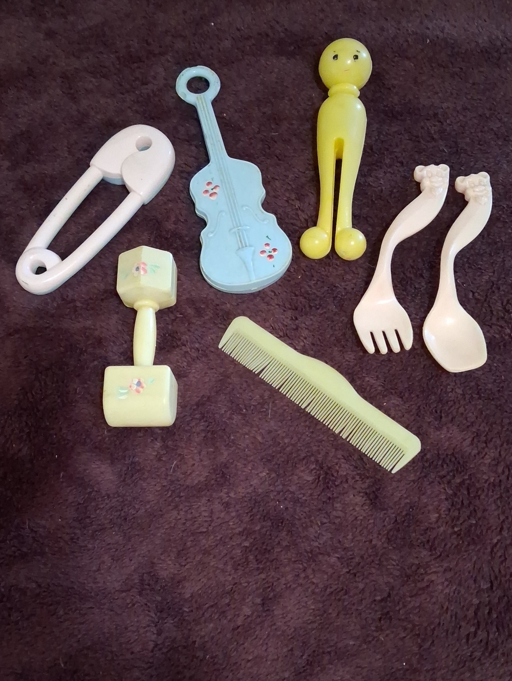 Antique Baby Rattles Etc - Pastel Pink, Yellow, Blue, Cream Accessories